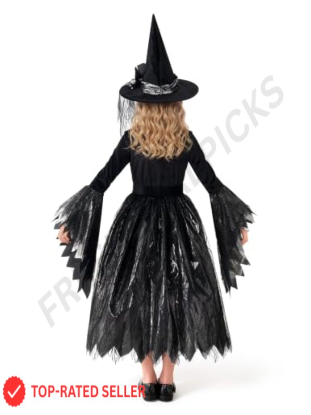 Girls Witch Costume Set 6 Pc Dress Hat Broom Bag Belt Choker Halloween - Picture 5 of 6